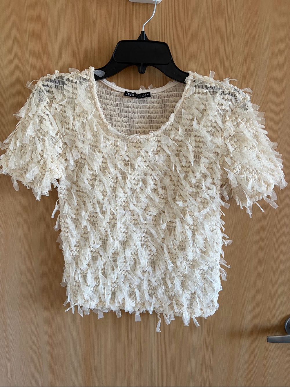 Zara Ivory 3D Fringe Textured Top | Boho Statement Blouse | Size S